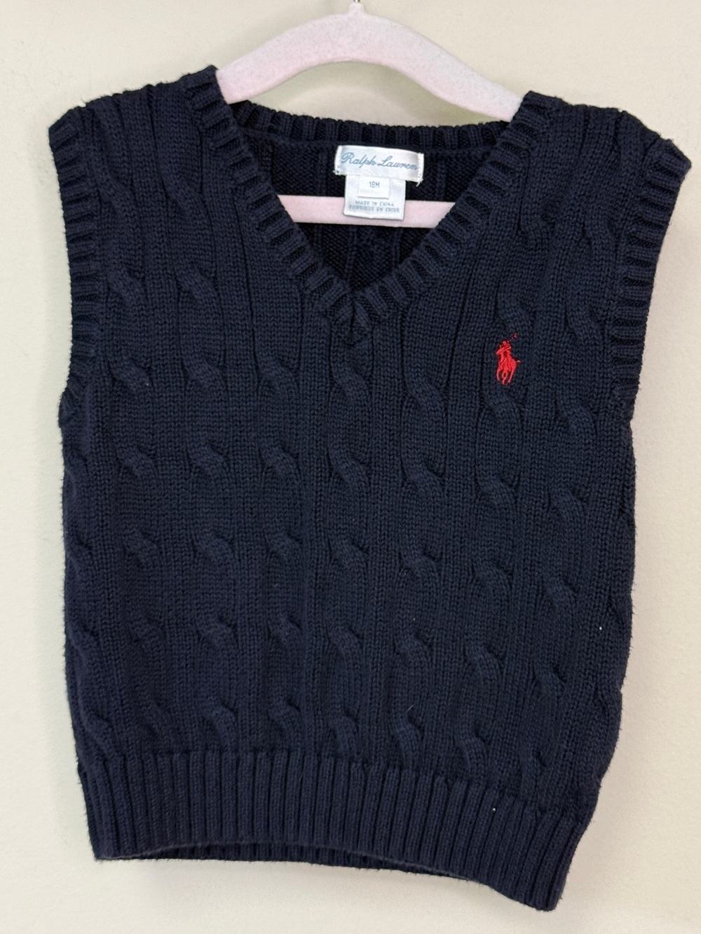 Ralph Lauren: Baby Boy Navy Cable Knit Sweater Vest, Size 18mo